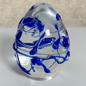 Artisan Glass Blue Paint Drizzle Heavy paper weight‎ 3"